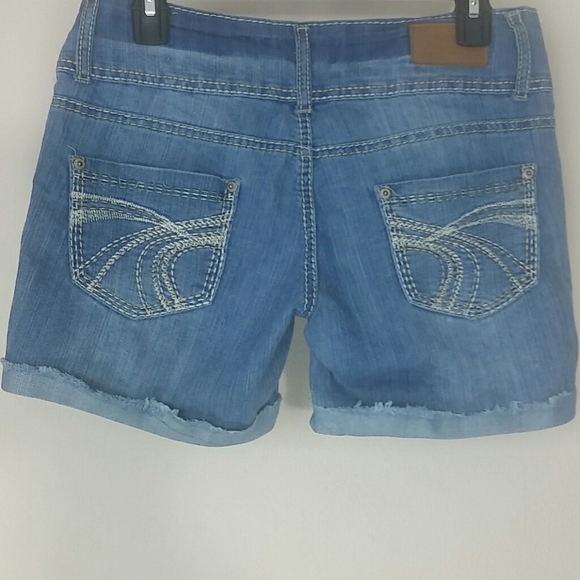 Shorts jeans blue denim stretch distressed fringed - Picture 2 of 2